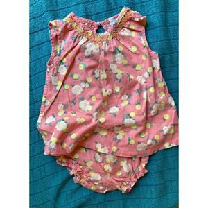 EGG Two Piece Baby Set ~ Pink Flowers & Lemons Print Bloomers & Top Sz 12 mo